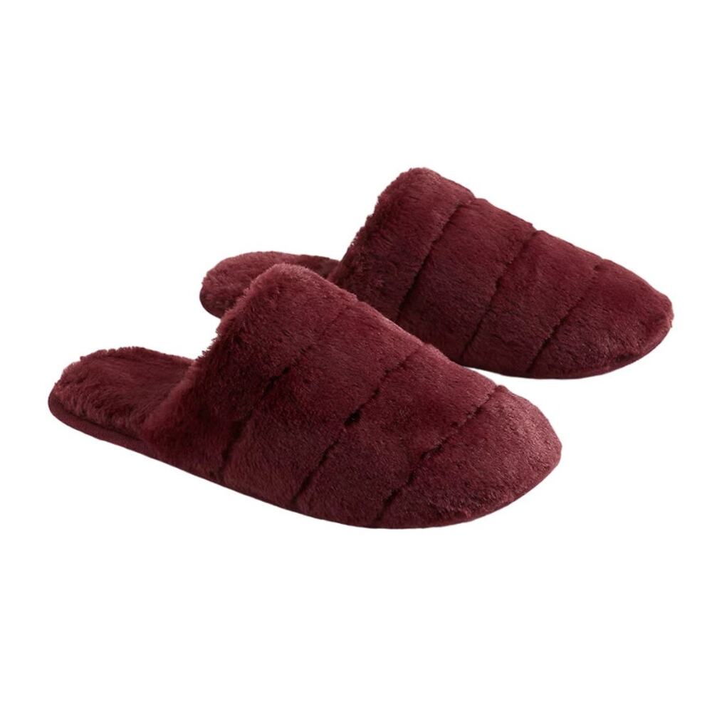 Lane Bryant Faux Fur Quilted Slippers Womens 7/8W Burgundy House Shoes Slippers